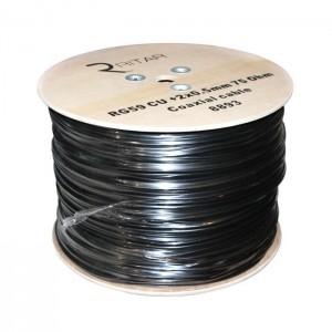 Кабель телевизионный Ritar RG-59, 0,81мм.CU, 64x0.12m CCA экран,+2*0.5power, black PVC (RT-B305-RG59+2x0.5mm)