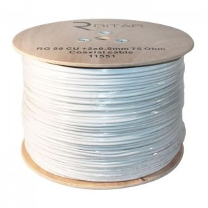 Кабель телевизионный Ritar RG-59, 0,81 мм.CU, 64x0.12m CCA экран,+2*0.5power, white PVC (RT-W305-RG59+2x0.5mm)