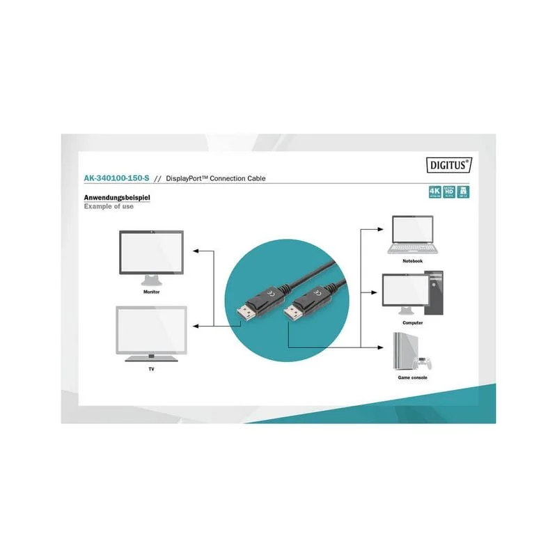 Кабель мультимедийный Display Port to Display Port 15.0m ASSMANN Digitus (AK-340100-150-S) Кабель мультимедийный Display Port to Display Port 15.0m ASSMANN Digitus (AK-340100-150-S)