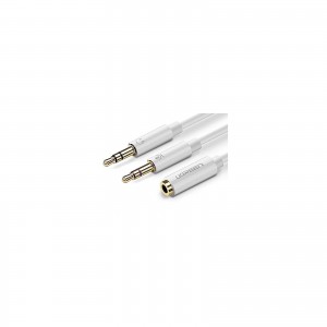 Кабель мультимедийный AUX 3.5mm TRRS to TRSx2 M/M 0.2m ABS Case AV140 White Ugreen (20897)