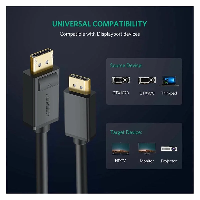 Кабель мультимедийный Display Port to Display Port 2.0m V1.2 DP102 Ugreen (10211) Кабель мультимедийный Display Port to Display Port 2.0m V1.2 DP102 Ugreen (10211)
